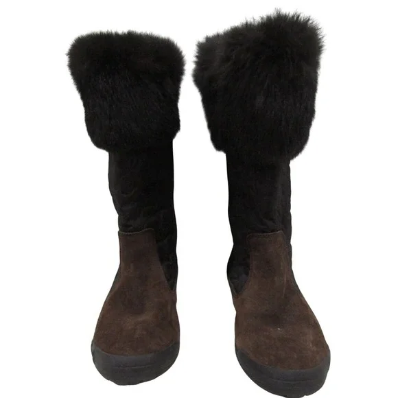 Coach Talen Quilted Suede Fur Trim Side Zip Boots Women's Size 9.5M Brown Black - Picture 2 of 6